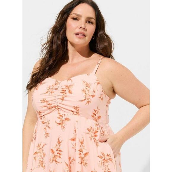 Torrid Plus Size Challis Skater Mini Dress Pink‎ Floral Print Dress Size 0 Plus - Picture 3 of 11